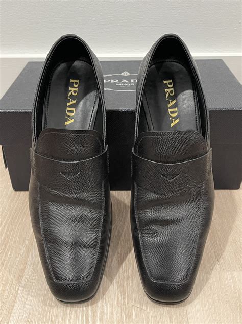 prada saffiano penny loafer black|Prada penny loafers.